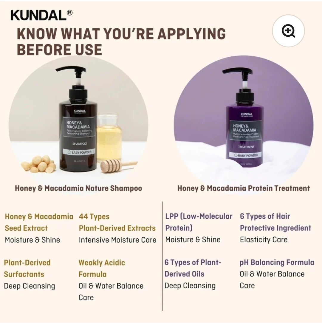 Honey & Macadamia Pure Natural Shampoo 500ml + Protein Premium Treatment 500ml SET